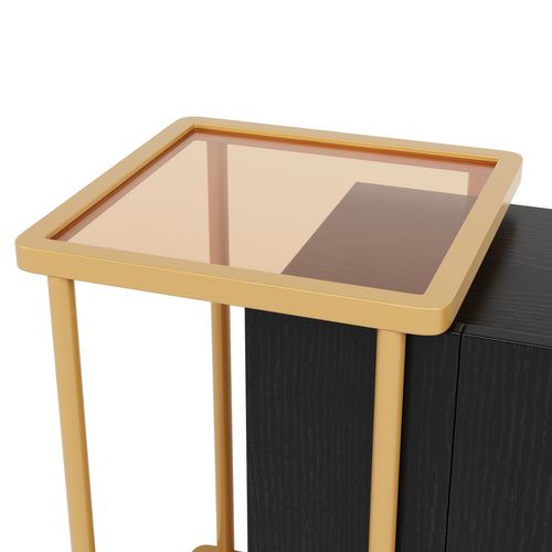 Buffet Vintage 120x40x77.5 Cm Avec 2 Étagères Ouvertes Et 2 Portes, Aggloméré Noir