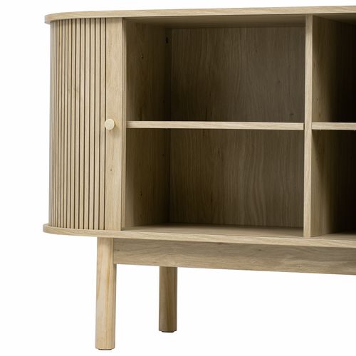 Buffet Vintage 138x43x75 Cm Avec 2 Portes Coulissantes Et Étagères Réglables, Finition Naturelle