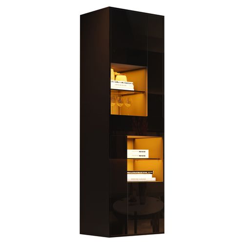 Vitrine Noire LED 55x38x170 Cm, 4 Portes, 1 Tiroir, 11 Espaces De Rangement