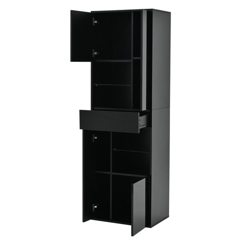 Vitrine Noire LED 55x38x170 Cm, 4 Portes, 1 Tiroir, 11 Espaces De Rangement