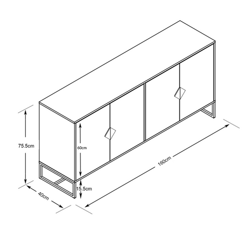 Buffet Blanc En Mdf Avec Rangement, Pieds Métal, 2 Étagères, 4 Portes Et Poignées En Bois