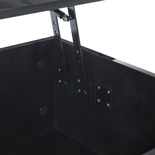 Table Basse 100x50x33cm, LED Intelligent, Plateau Relevable, 2 Compartiments, En Pb Et Verre, Noir