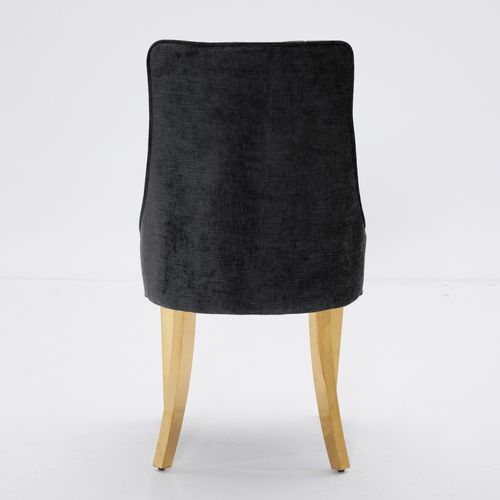 Chaise De Salle à Manger En Chenille 50 X 64 X 95,5 Cm, Lot De 2, Pieds En Métal Doré, Noir