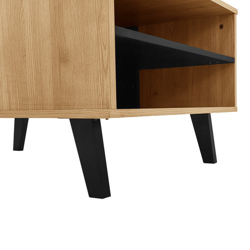 Table Basse 100x60x45cm Avec Rangement, Design Sobre, Aggloméré, Couleur Bois+noir