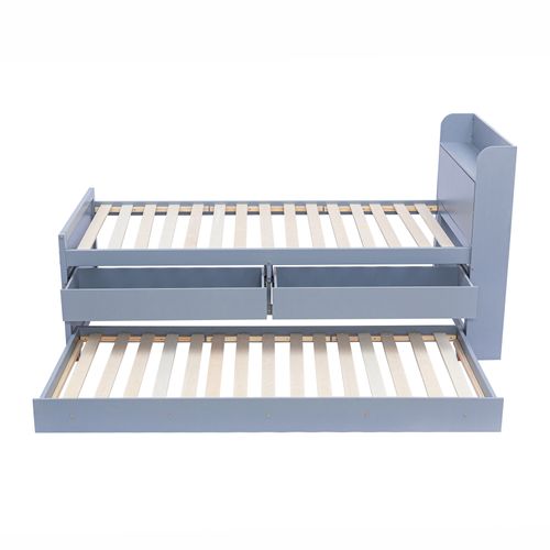 Lit Gigogne 90x190cm, Lit De Rangement Avec Tête De Lit De Rangement, 2 Tiroirs, Bois, Couleur Gris