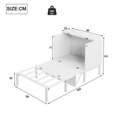 Lit Pliant Enfant 90x200cm, Espace Économisé, Design Classique Sobre, Bois+métal, Couleur Blanc