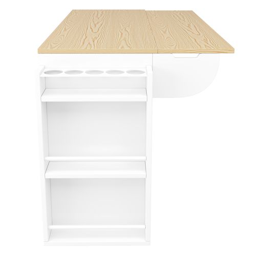 Îlot De Cuisine Extensible 110×42×90 Cm Avec 3 Tiroirs, Portes, Étagères, Roulettes, Mdf, Blanc