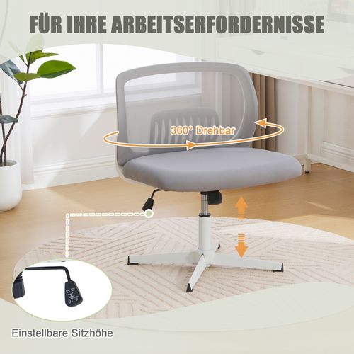 Chaise De Bureau 63x55x73-85 Cm, Rotatives à 360°, Hauteur Réglable, Sans Accoudoirs, Maille Gris