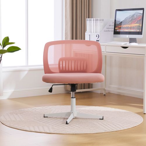 Chaise De Bureau 63x55x73-85 Cm, Rotatives à 360°, Hauteur Réglable, Sans Accoudoirs, Maille Rose