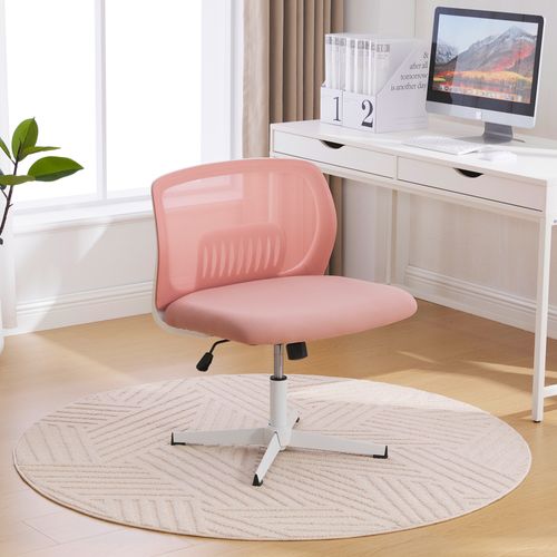 Chaise De Bureau 63x55x73-85 Cm, Rotatives à 360°, Hauteur Réglable, Sans Accoudoirs, Maille Rose