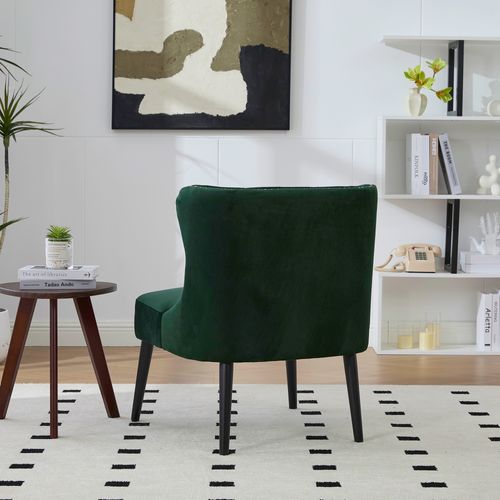 Fauteuil 61x65x80 Cm, Clous Décoratifs, Pied En Bois, Velours Vert Emeraude