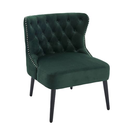 Fauteuil 61x65x80 Cm, Clous Décoratifs, Pied En Bois, Velours Vert Emeraude