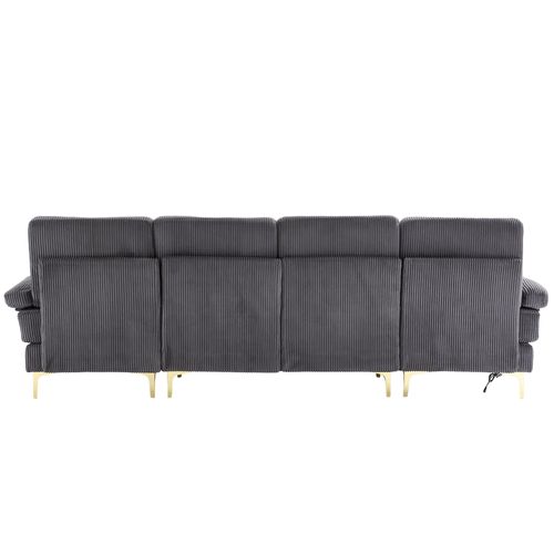 Canapé D'angle 4 Places - LED - USB-c - Style Moderne - 4 Coussins - Velours - Gris