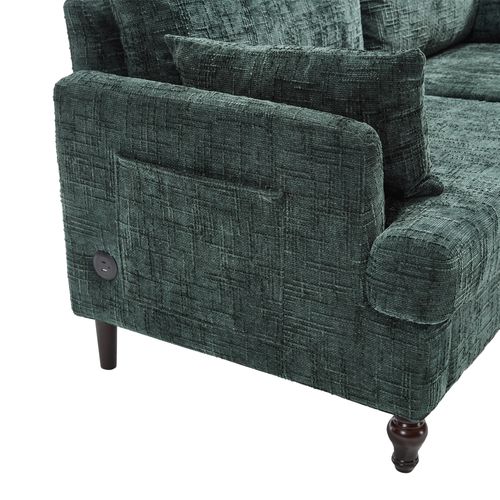 Canapé Moderne 2 Places - Coffre Rangement - LED - USB - Coussin Mousse - Vert Émeraude