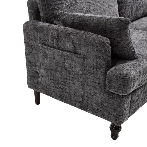 Canapé Moderne 2 Places - Coffre Rangement - LED - USB - Assise Mousse - Gris