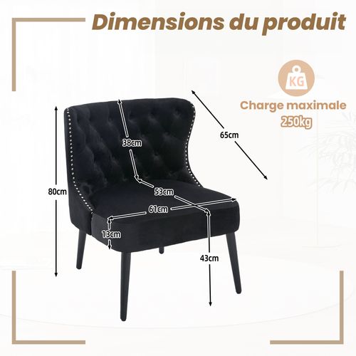 Chaise/fauteuil - Dossier Ajustable - Coussin Confort - Velours - Stable - Noir