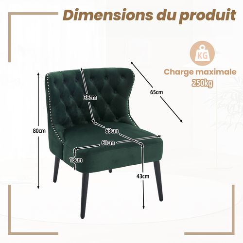Chaise/fauteuil - Dossier Ajustable - Coussin Confort - Velours - Bois - Vert