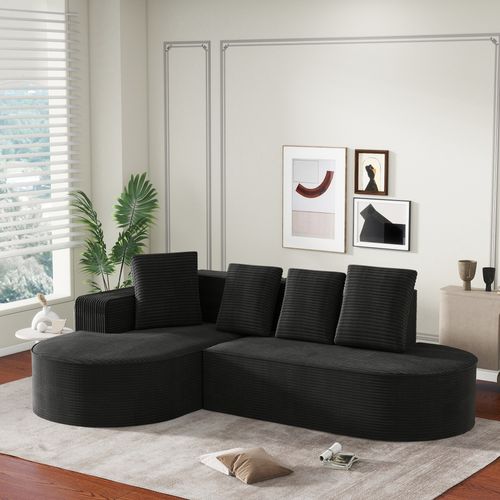 Canapé compressé sans structure en velours côtelé, combiné en L, assise profonde- Noir