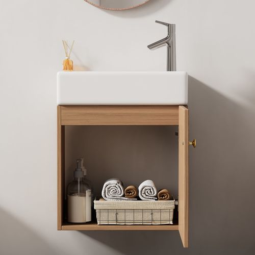 Meuble Lavabo Suspendu Avec Vasque, Structure Fiable Et Stable， Naturel