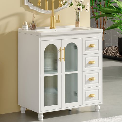 Meuble Sous-vasque Avec Vasque Intégrée, Design Contemporain, Blanc