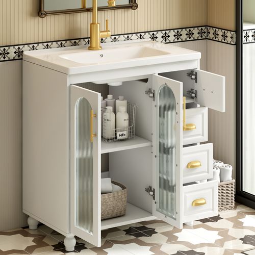 Meuble Sous-vasque Avec Vasque Intégrée, Design Contemporain, Blanc