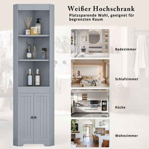 Meuble De Salle De Bain 2 Portes Avec Étagère Ajustable - Structure Mdf - Gris - 49.5x35x170 Cm