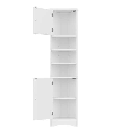 Meuble De Salle De Bain 2 Portes Avec Étagères Ajustables - Structure Mdf - Blanc - 37x24.5x170 Cm