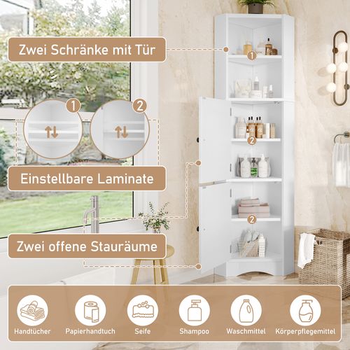 Meuble De Salle De Bain 2 Portes 2 Étagères Ouvertes, Mdf Anti-humidité, Blanc