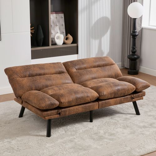 Canapé 2 Places - Dossier Réglable - Accoudoirs Confortables - Tissu Chenille - Métal - Café