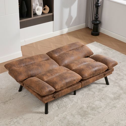 Canapé 2 Places - Dossier Réglable - Accoudoirs Confortables - Tissu Chenille - Métal - Café