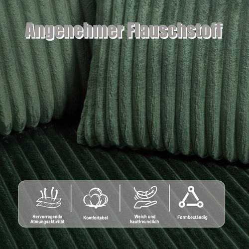 Canapé D'angle Modulable - Méridienne 2 Places - Velours Côtelé - Poches - 5 Coussins - Vert