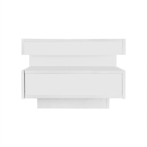 Table Basse 80x50x36 Cm, Table Rectangulaire, LED, Tiroirs, Compartiment Ouvert, Aggloméré, Blanc