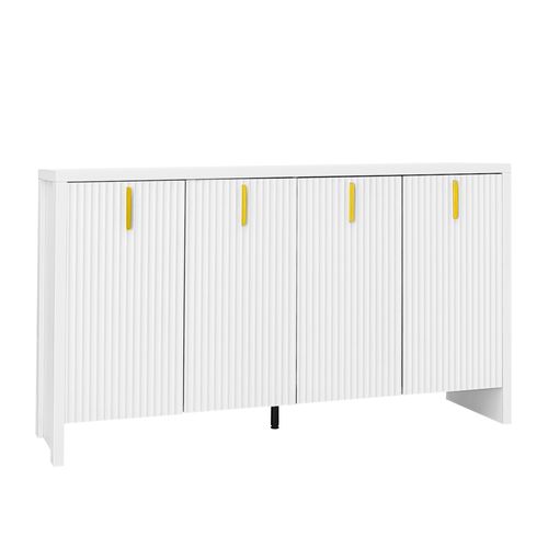 Buffet 140x38x80 Cm Avec 4 Portes, Étagères Réglables, Aggloméré, Blanc