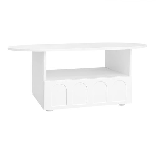 Table Basse 100x60x40.5 Cm, Table Basse En Forme De Nuage, Tiroir Et Rangement, Aggloméré, Blanc