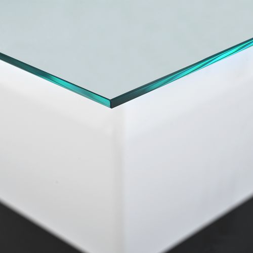 Table Basse Carrée 80×80×40 Cm En Verre Brillant, Avec LED, Roulettes, Aggloméré, Blanc Et Noir