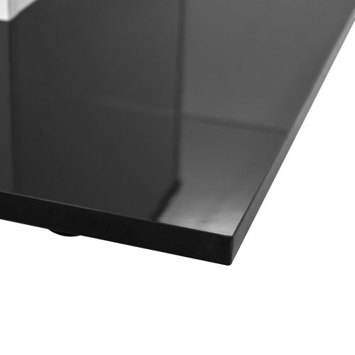 Table Basse Carrée 80×80×40 Cm En Verre Brillant, Avec LED, Roulettes, Aggloméré, Blanc Et Noir