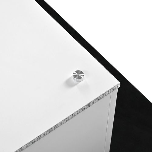 Table Basse Carrée 80×80×40 Cm En Verre Brillant, Avec LED, Roulettes, Aggloméré, Blanc Et Noir