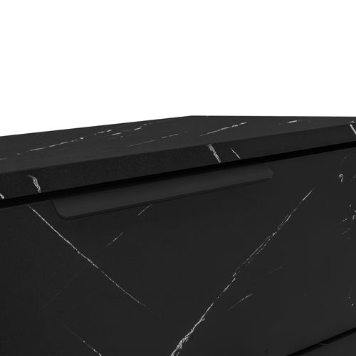 Meuble TV Bas 200x38x50 Cm, Avec LED, 2 Tiroirs, 2 Portes, Étagères, Aspect Marbre Noir, Mdf