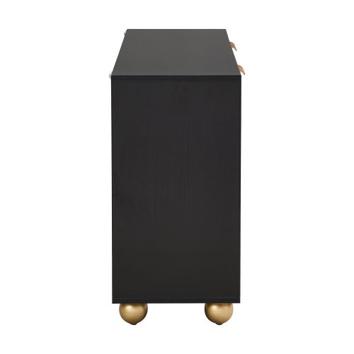 Buffet 120x35x71.5 Cm, 4 Portes, Étagères Réglables, Pieds Sphériques, Mdf, Noir