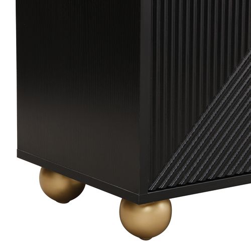 Buffet 120x35x71.5 Cm, 4 Portes, Étagères Réglables, Pieds Sphériques, Mdf, Noir