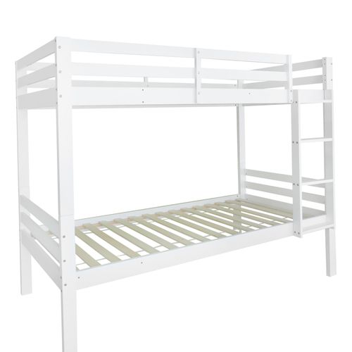 Lit Superposé Enfant 90x200 Cm, Garde-corps, Sommiers, Lit Divisé En 2 Lits Simples, Pin, Blanc