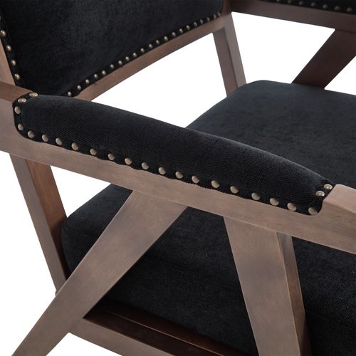 Fauteuil Vintage 66.5x66x88 Cm, Structure En Bois, Coussin D'assise Épais, Tissu En Lin Noir