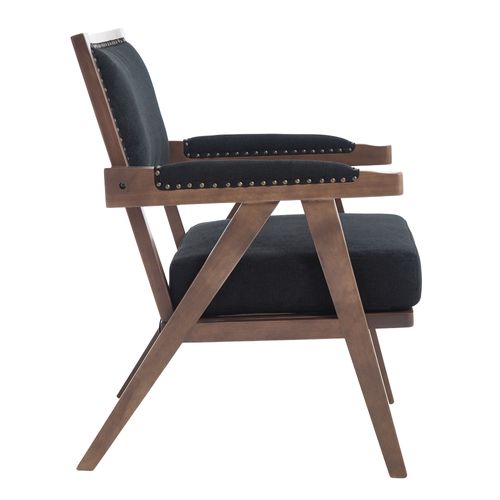 Fauteuil Vintage 66.5x66x88 Cm, Structure En Bois, Coussin D'assise Épais, Tissu En Lin Noir