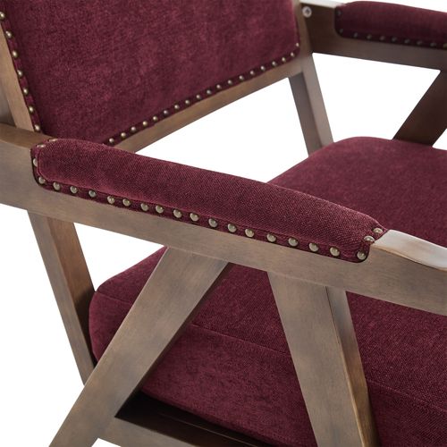 Fauteuil Vintage 66.5x66x88 Cm, Structure En Bois, Coussin D'assise Épais, Lin Bordeaux
