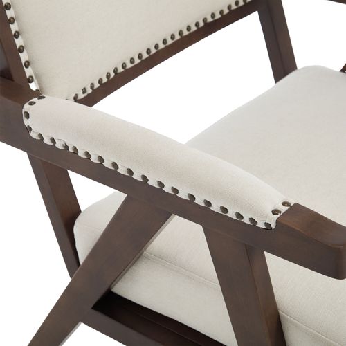 Fauteuil Vintage 66.5x66x88 Cm, Structure En Bois, Coussin D'assise Épais, Tissu En Lin Beige