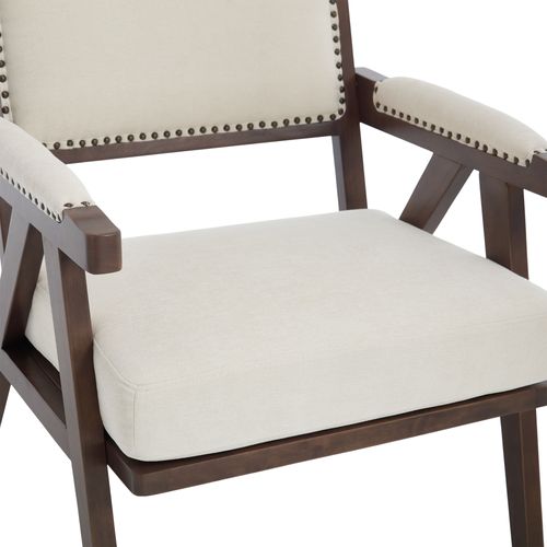 Fauteuil Vintage 66.5x66x88 Cm, Structure En Bois, Coussin D'assise Épais, Tissu En Lin Beige