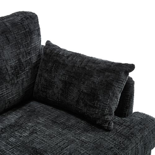 Canapé 2 Places 175x83x78 Cm Avec LED, USB, Poches De Rangement, Pieds En Bois, Chenille Noir