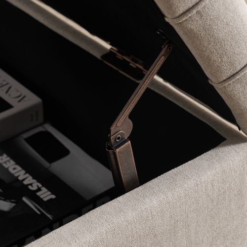 Banc Coffre 75x75x41 Cm, Coussin D'assise S'ouvrant Des 2 Côtés, Tissu En Lin Beige