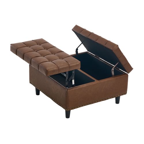 Banc Coffre 75x75x41 Cm, Coussin D'assise S'ouvrant Des 2 Côtés, Tissu En Pu Brun