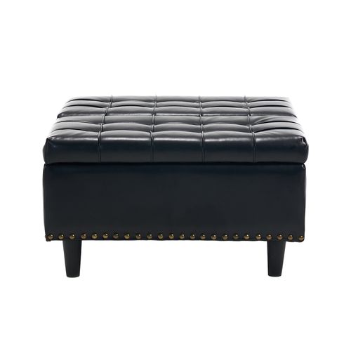 Banc Coffre 75x75x41 Cm, Coussin D'assise S'ouvrant Des 2 Côtés, Tissu En Pu Noir